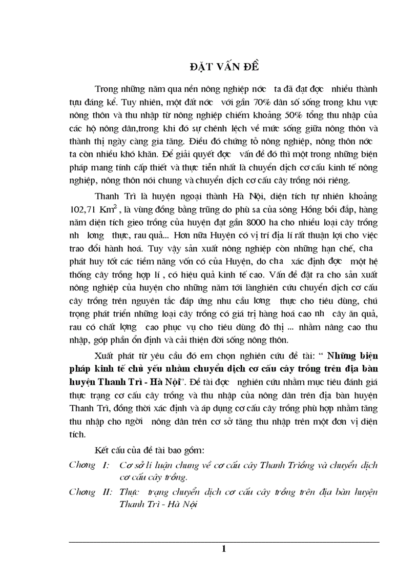 Những biện pháp kinh tế chủ yếu nhằm chuyển dịch cơ cấu cây trồng trên địa bàn huyện Thanh Trì Hà Nội