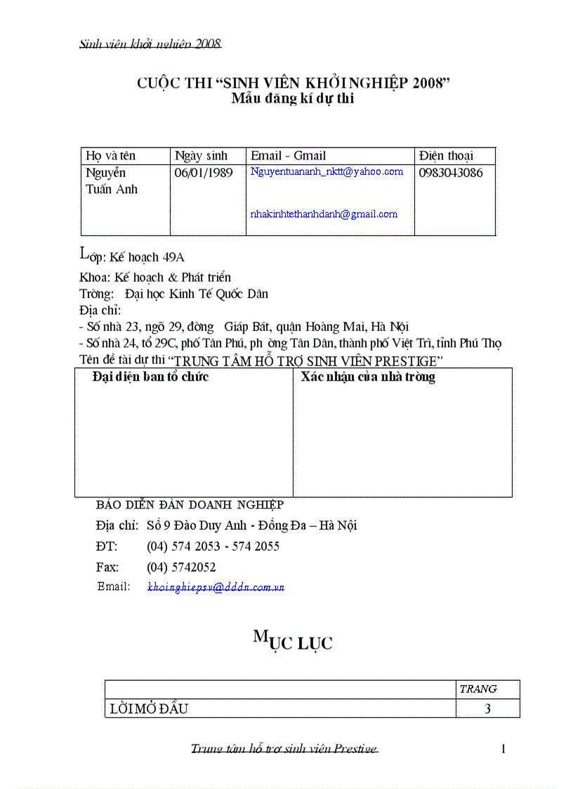 Dự án trung tâm hỗ trợ sinh viên prestige