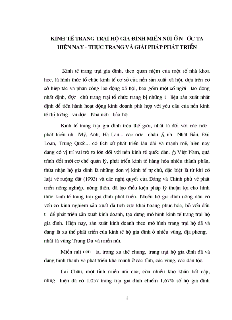 Kinh tế trang trại hộ gia đình miền núi ở nước ta hiện nay Thực trạng và giải pháp phát triển