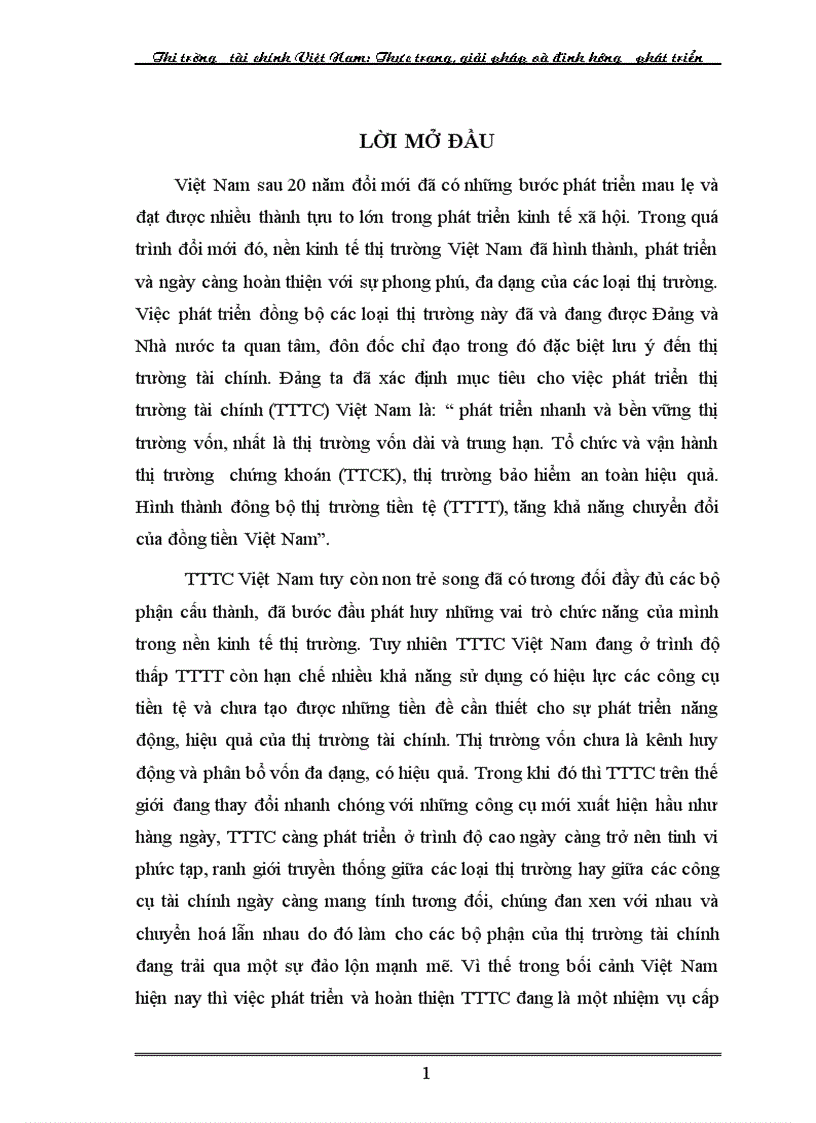 Thị trường tài chính Việt Nam thực trạng giải pháp và định hướng phát triển