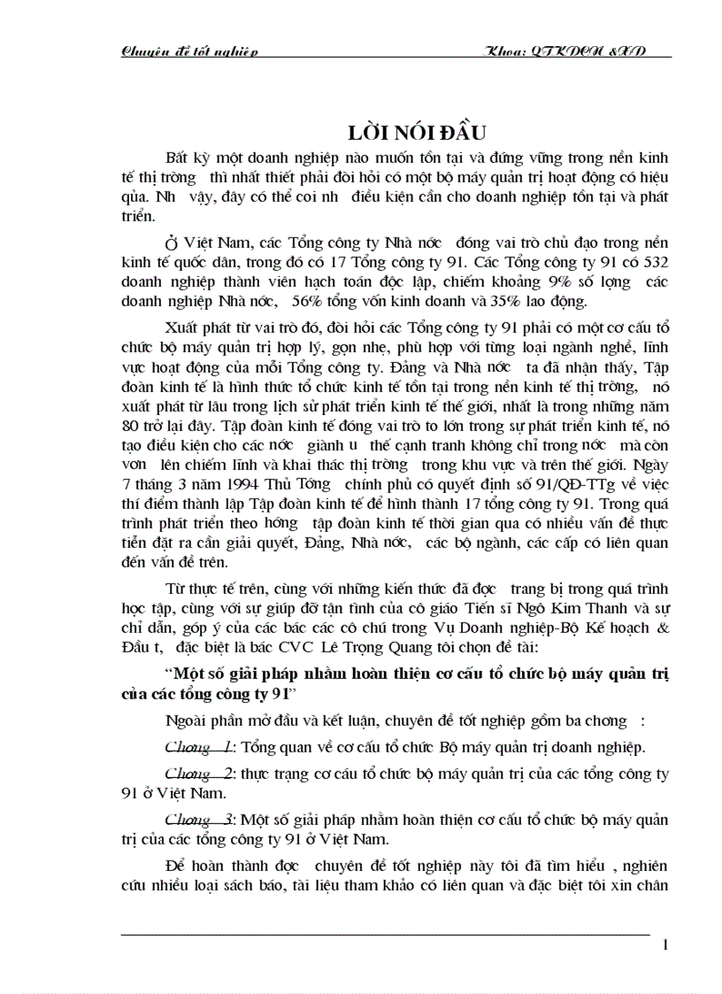 Một số giải pháp nhằm hoàn thiện cơ cấu tổ chức bộ máy quản trị của các tổng công ty 9 1