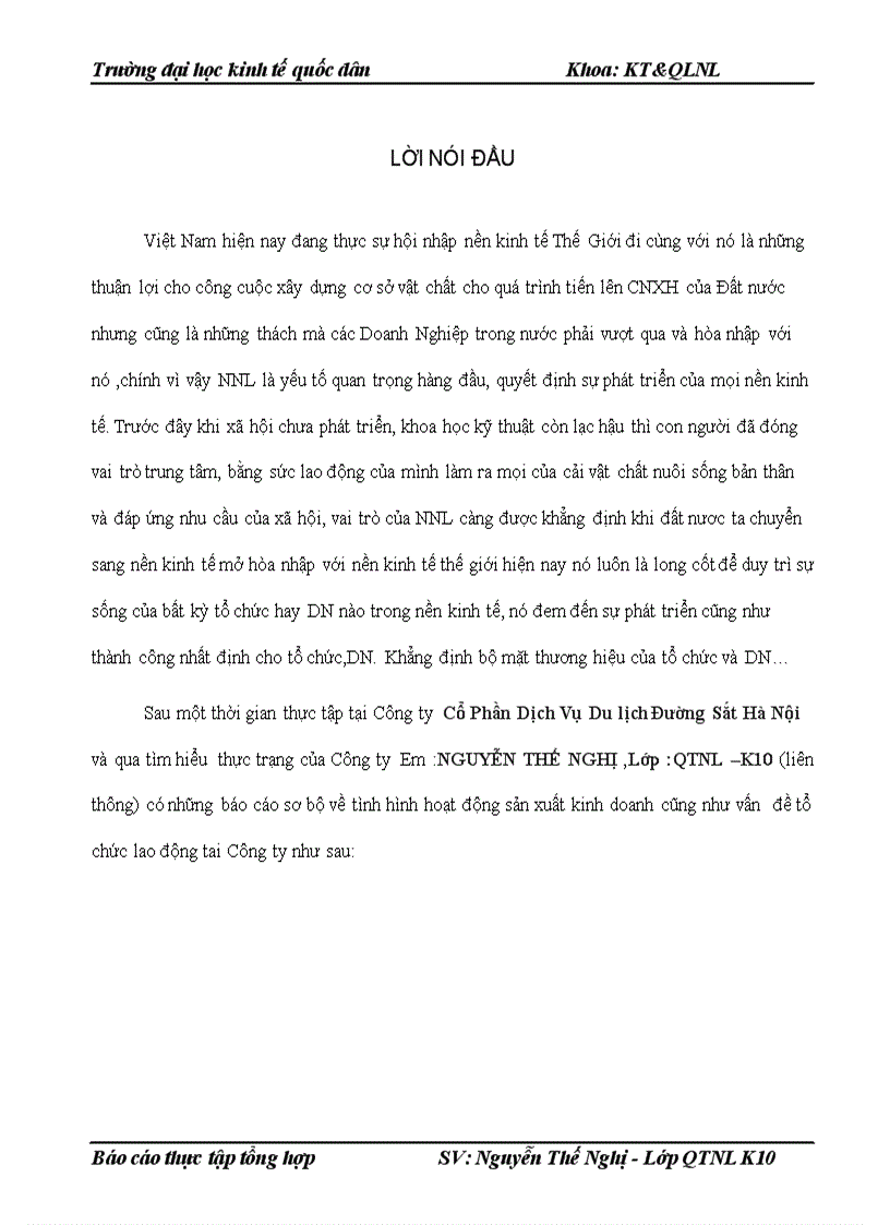 Báo cáo thực tập tổng hợp tại Công ty Cổ Phần Dịch Vụ Du lịch Đường Sắt Hà Nội