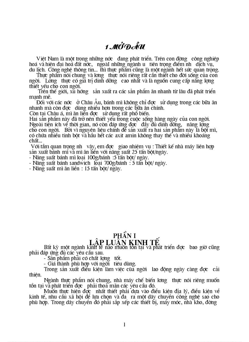 Thiết kế nhà máy liên hợp sản xuất bánh mì và mì ăn liền với năng suất 25 tấn bột ngày