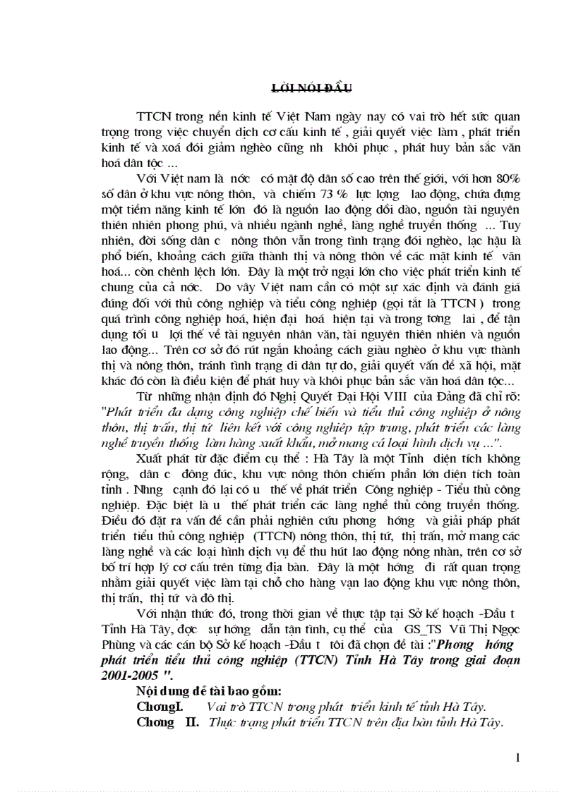 Phương hướng phát triển tiểu thủ công nghiệp TTCN Tỉnh Hà Tây trong giai đoạn 2001 2005 1