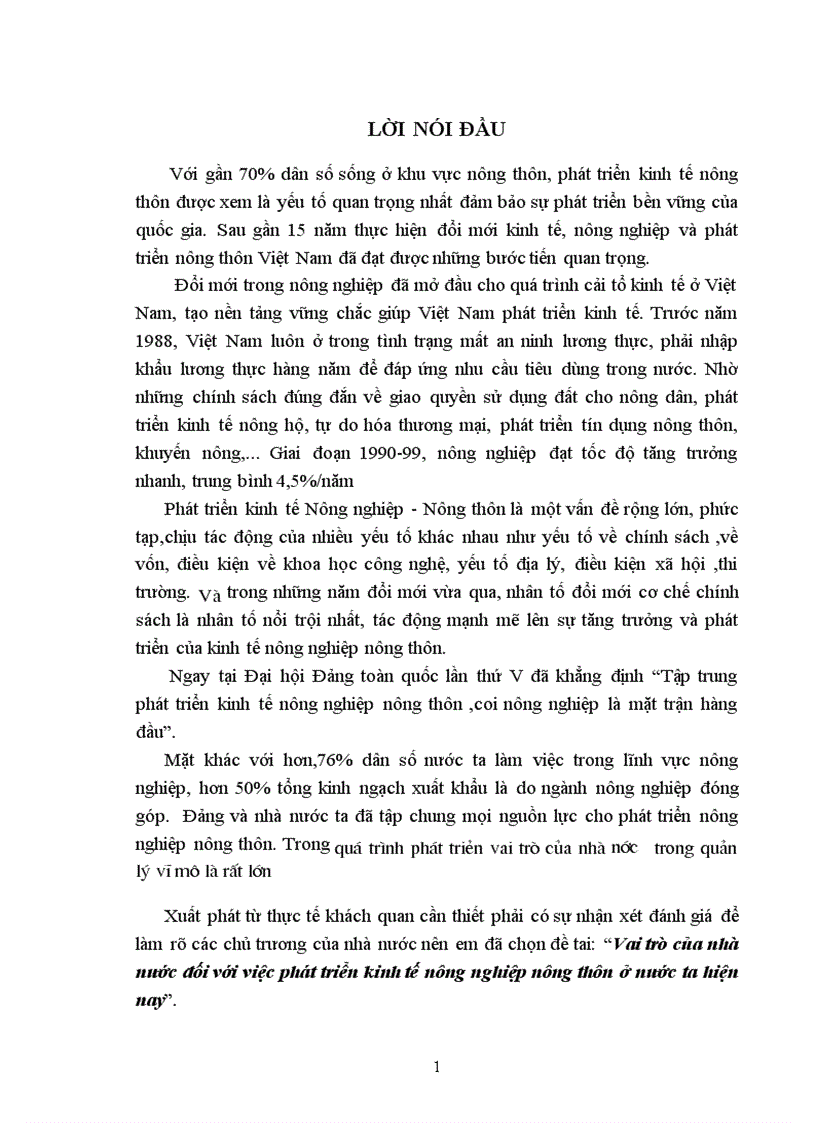 Vai trò của nhà nước đối với việc phát triển kinh tế nông nghiệp nông thôn ở nước ta hiện nay 1