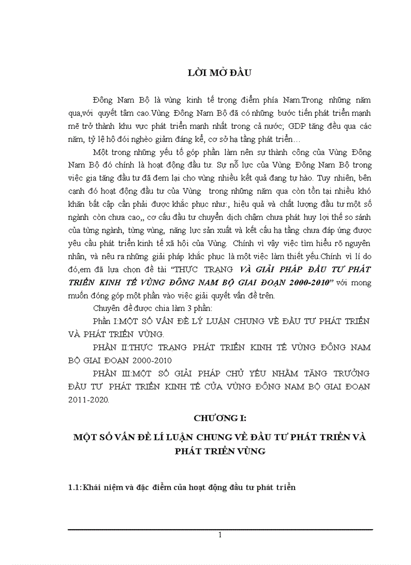 Thực trạng và giải pháp đầu tư phát triển kinh tế vùng Đông Nam Bộ giai đoạn 2000 2010