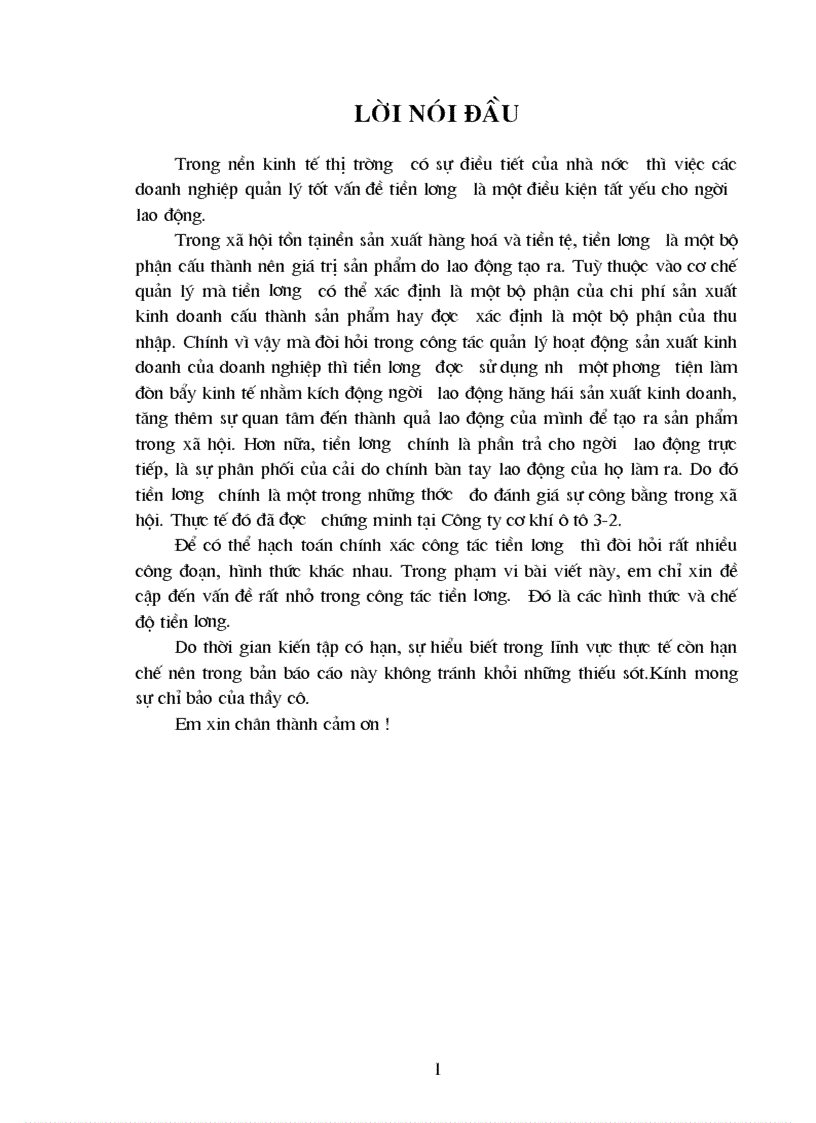 Thực trạng công tác tiền lương tại Công ty cơ khí ô tô 3 2 và những ý kiến đề xuất nhằm hoàn thiện công tác tiền lương tại công ty này