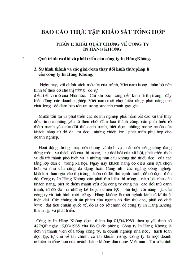 Báo cáo thực tập khảo sát tổng hợp của công ty In Hàng Không