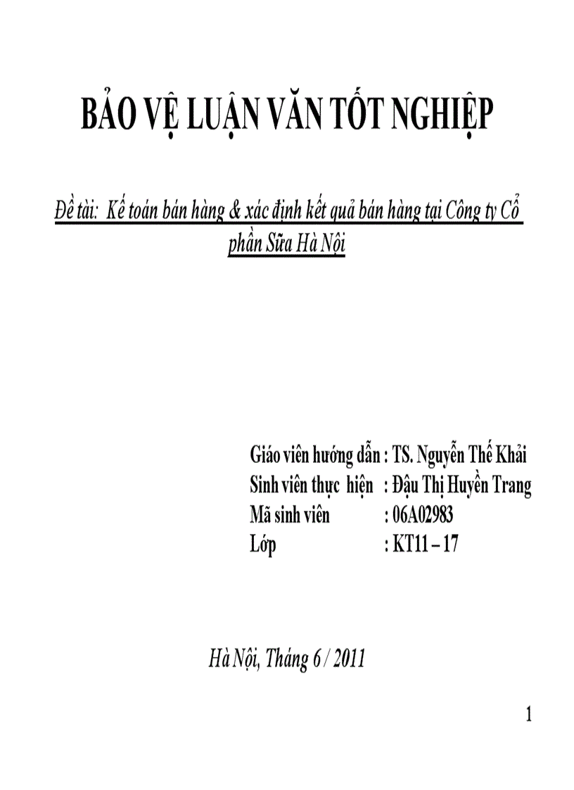 Kế toán bán hàng xác định kết quả bán hàng tại Công ty Cổ phần Sữa Hà Nội