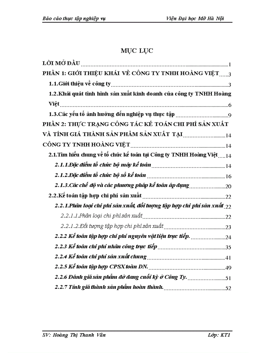 Hoàn thiện công tác kế toán tập hợp chi phí sản xuất và tính giá thành sản phẩm tại Công ty TNHH Hoàng Việt 1