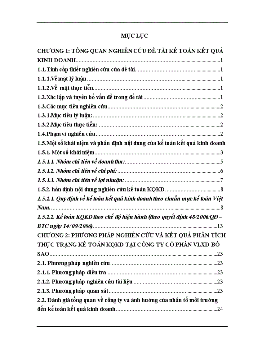 Phương pháp nghiên cứu và kết quả phân tích thực trạng kế toán kqkd tại công ty cổ phần vlxd bồ sao
