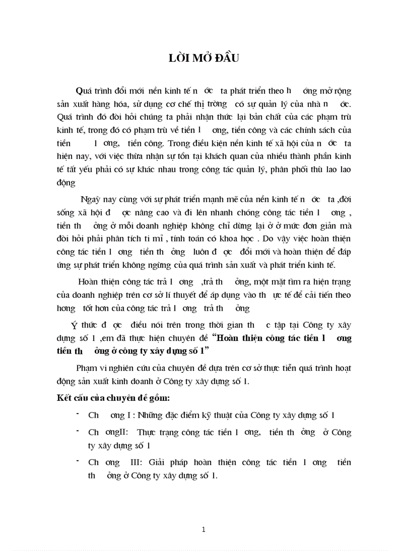 Hoàn thiện công tác tiền lươơng tiền thươởng ở công ty xây dựng số