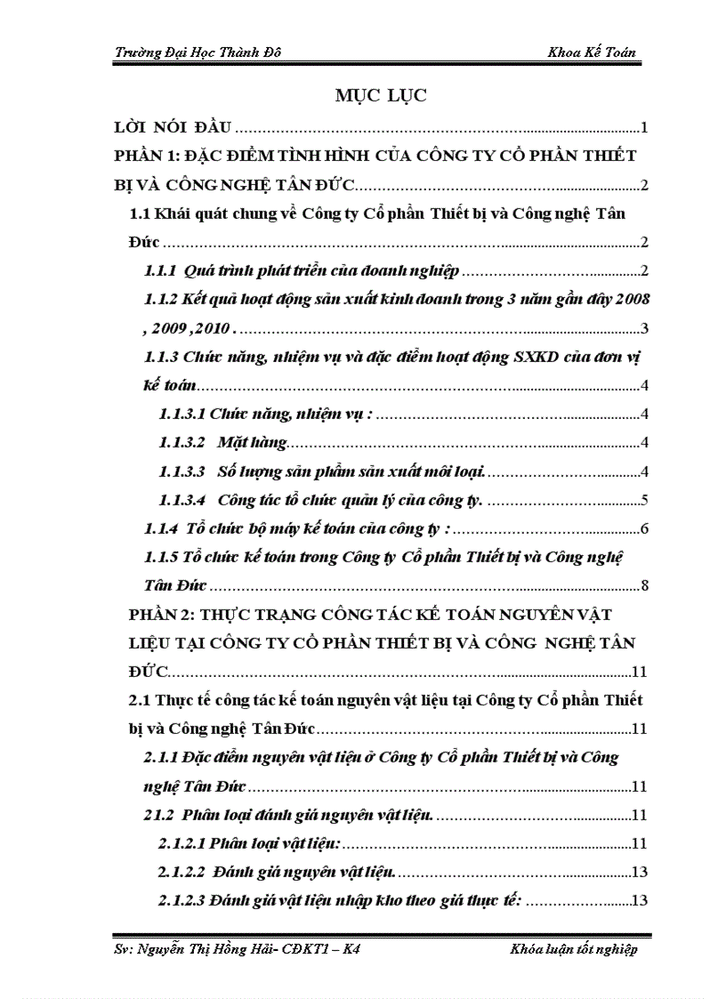 Hoàn thiện kế toán nguyên vật liệu tại công ty TNHH Thiên XứngCông ty Cổ phần Thiết bị và Công nghệ Tân Đức