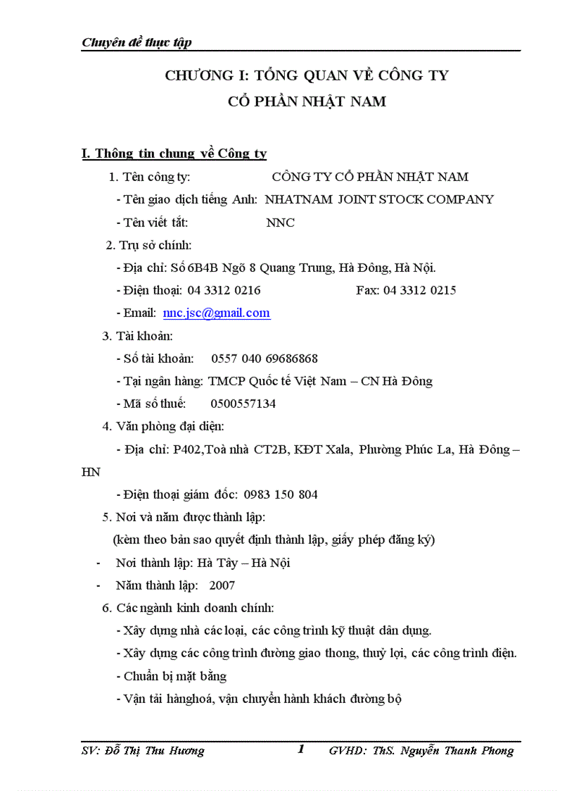 Báo cáo thực tập tại Công ty Cổ phần Nhật Nam