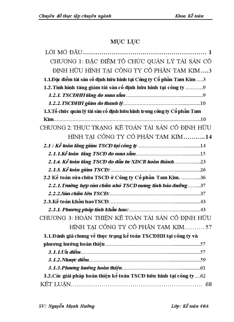 Hoàn thiện hạch toán công tác kế toán tài sản cố định hữu hình tại Công ty Cổ phần Tam Kim 1