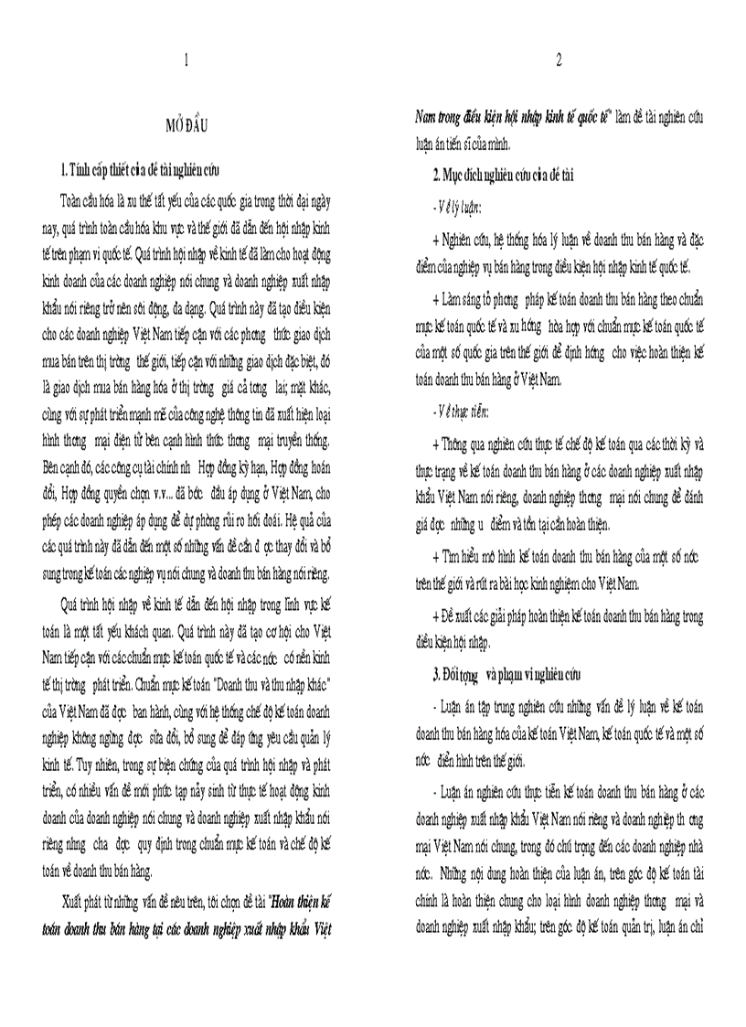 Hoàn thiện kế toán doanh thu bán hàng tại các DN xuất khẩu Việt Nam trong điều kiện hội nhập kinh tế quốc tế 1