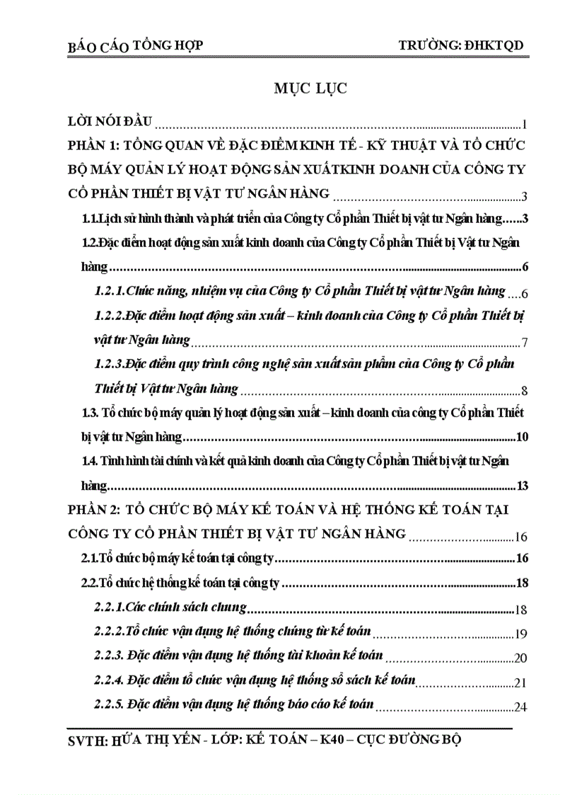 Tổ chức bộ máy kế toán và hệ thống kế toán tại Công ty Cổ phần Thiết bị vật tư Ngân hàng 1