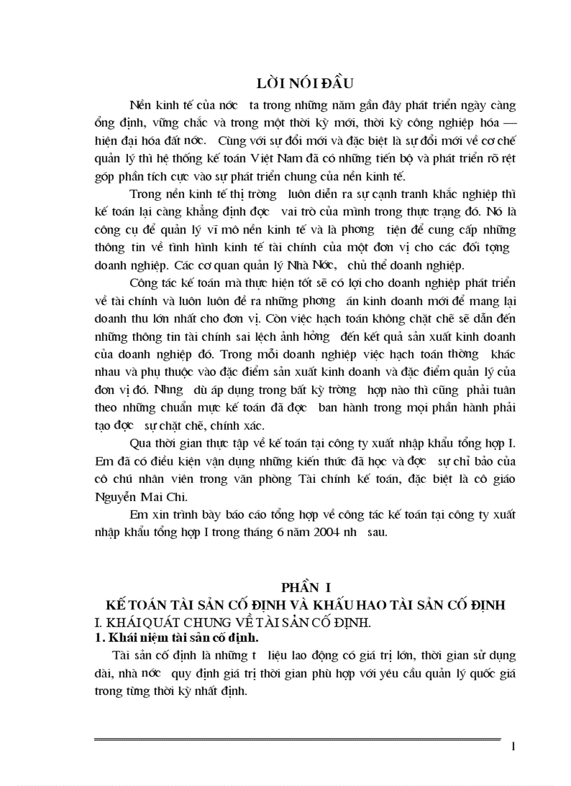 Công tác kế toán tại công ty xuất nhập khẩu tổng hợp I