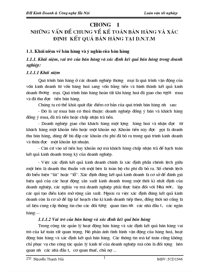 Thực trạng kế toán bán hàng và xác định kết quả bán hàng tại d N T M