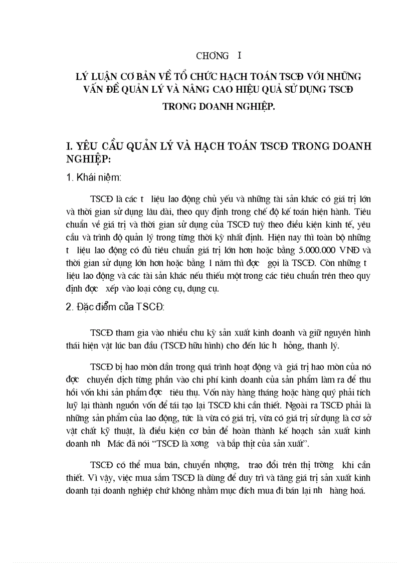 Tổ chức hạch toán TSCĐ với những vấn đề quản lý và nâng cao hiệu quả sử dụng TSCĐ trong doanh nghiệp