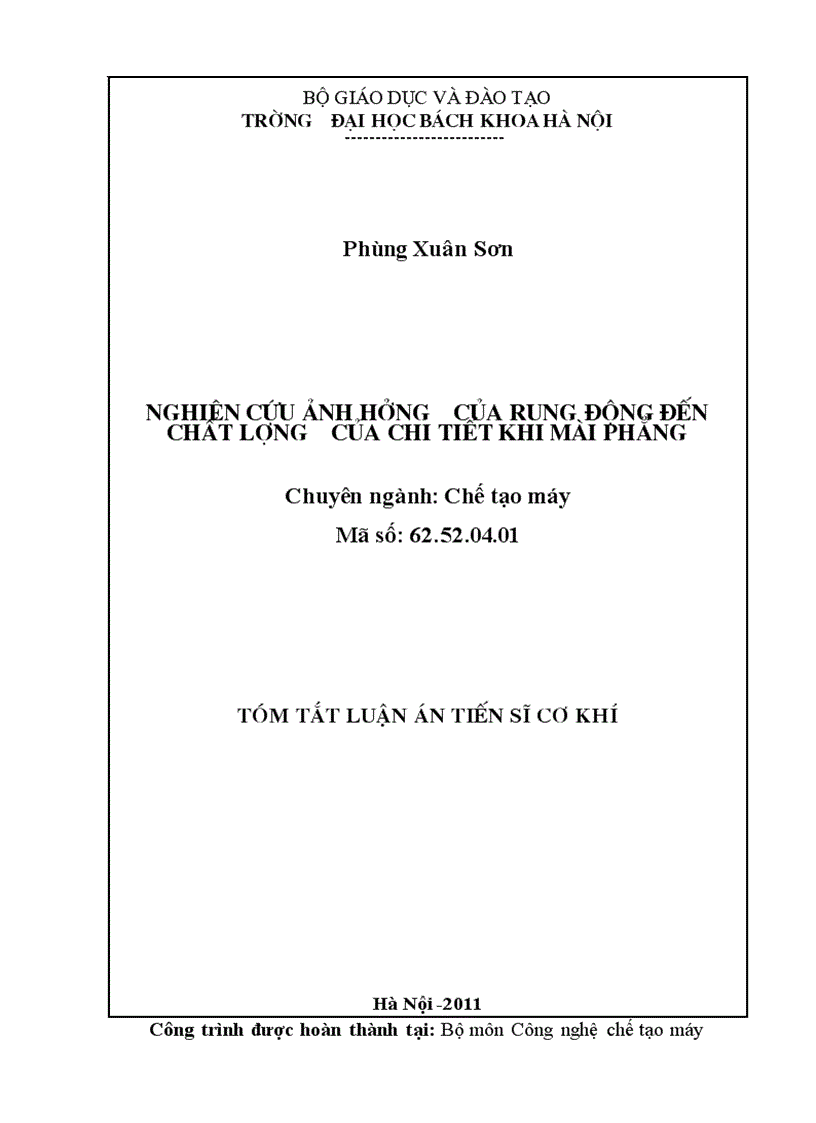 Nghiên cứu ảnh hưởng của rung động đến chất lượng của chi tiết khi mài phẳng