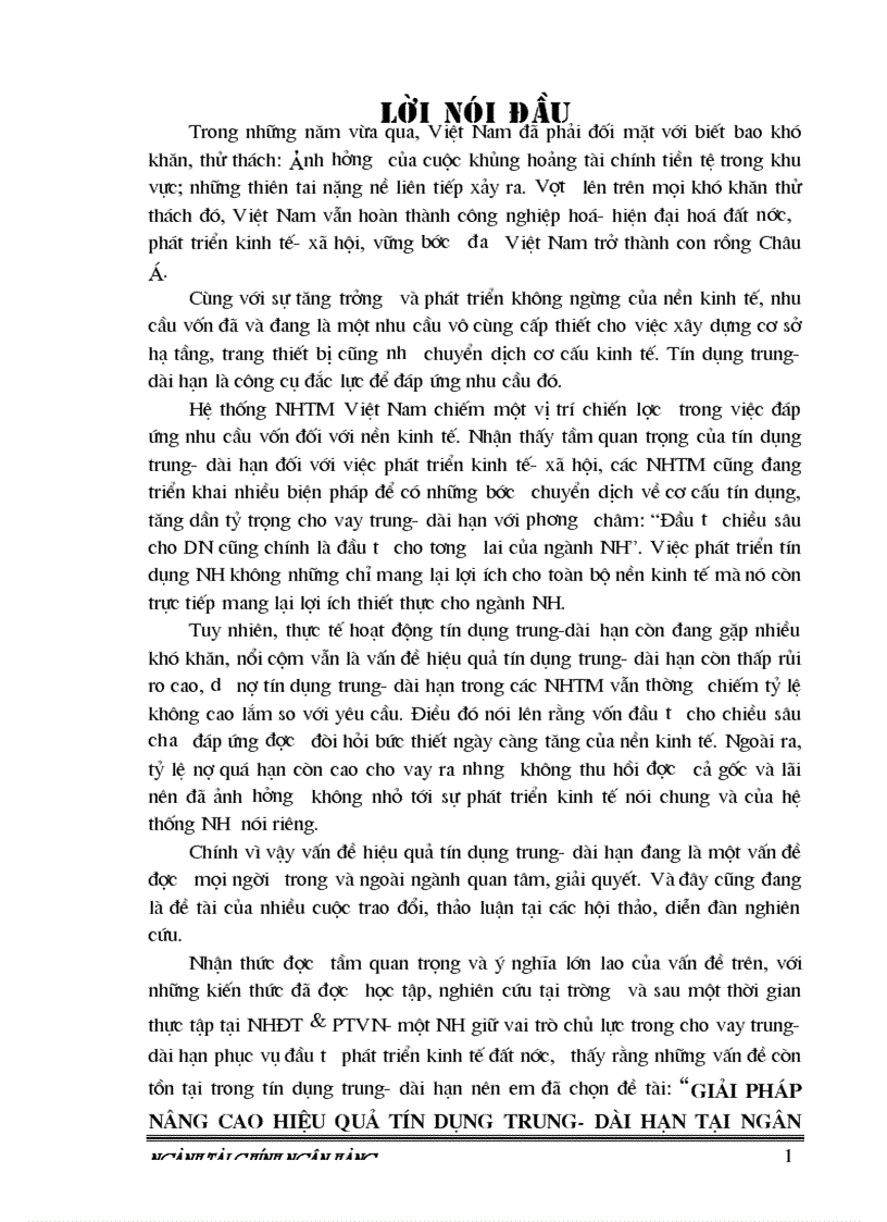 Một số giải pháp và kiến nghị nhằm nâng cao hiệu quả tín dụng trung dài hạn tại NH Đầu Tư và Phát Triển Việt Nam