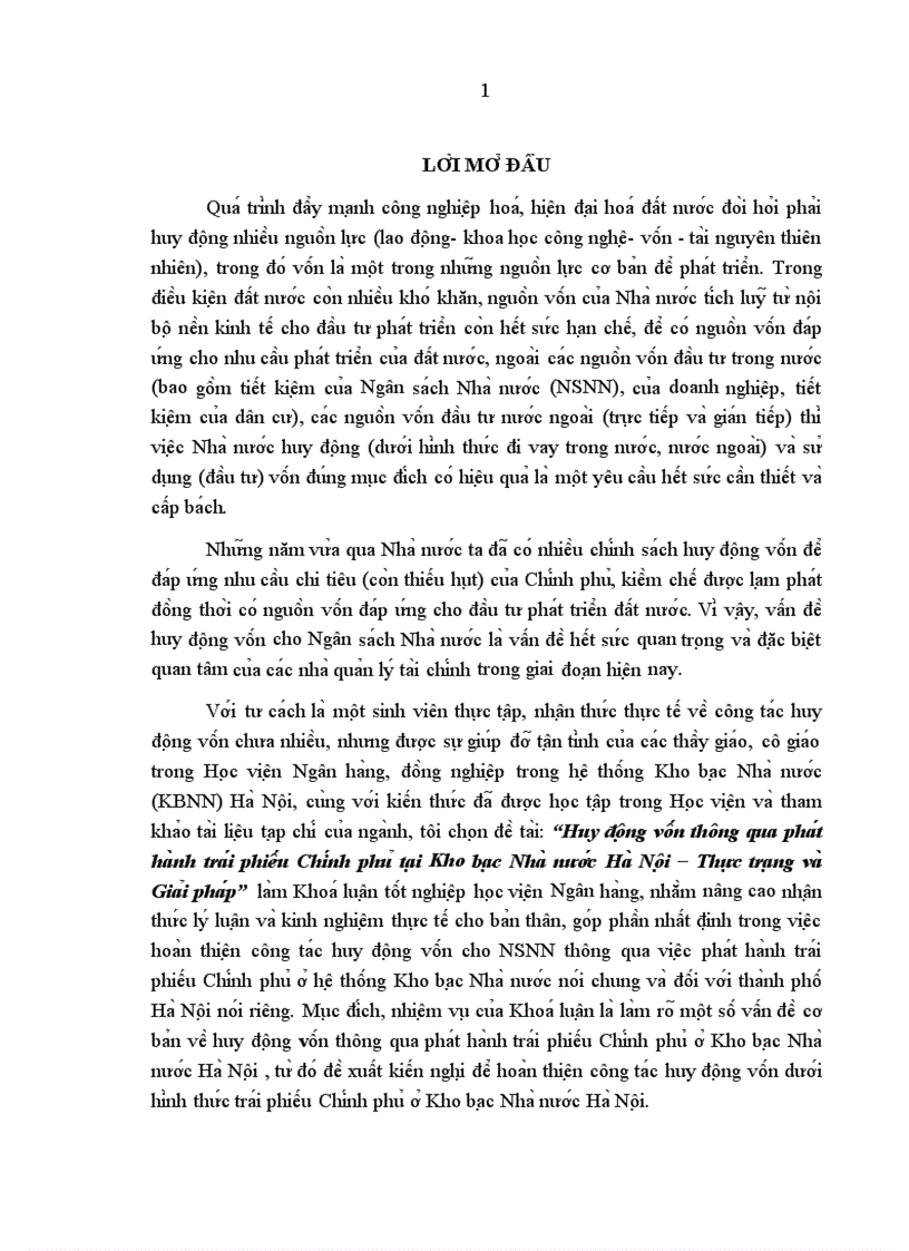 Huy động vốn thông qua phát hành trái phiếu Chính phủ tại Kho bạc Nhà nước Hà Nội Thực trạng và Giải pháp 1