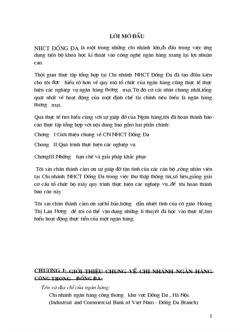 Quá trình thực hiện các nghiệp vụ tại Chi nhánh NHCT Đống Đa