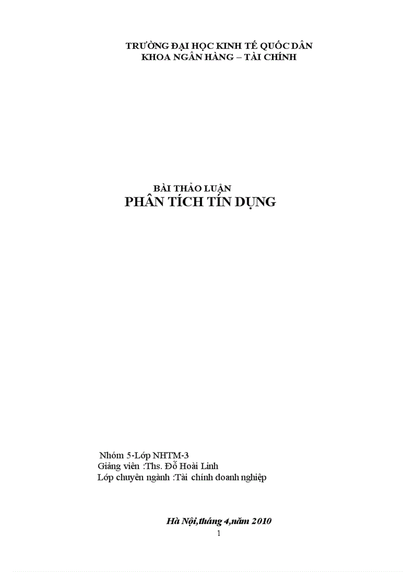 Tình huống phân tích tín dụng tại Ngân hàng SB Hà Nội