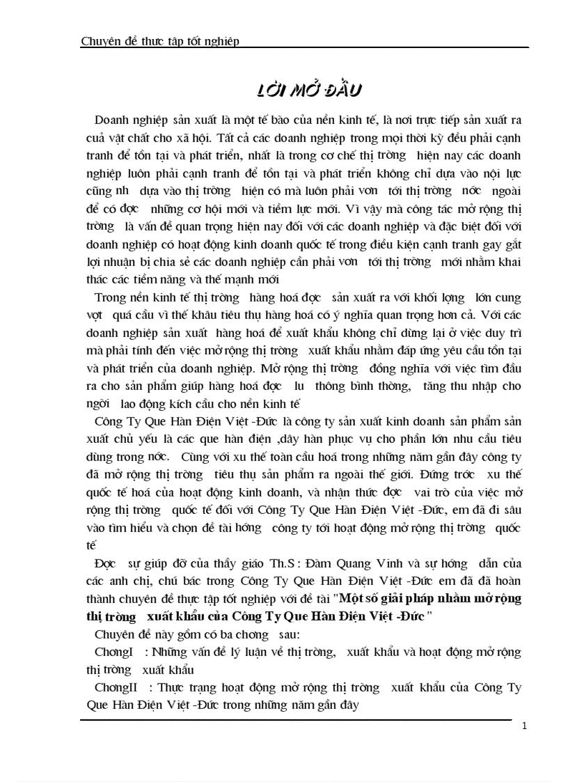 Một số giải pháp nhằm mở rộng thị trường xuất khẩu của Công Ty Que Hàn Điện Việt Đức 1