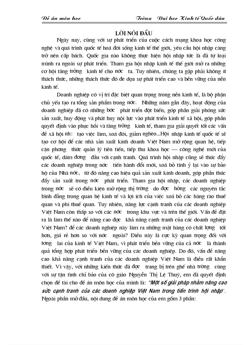 Một số giải pháp nhằm nâng cao sức cạnh tranh của các doanh nghiệp Việt Nam trong tiến trình hội nhập