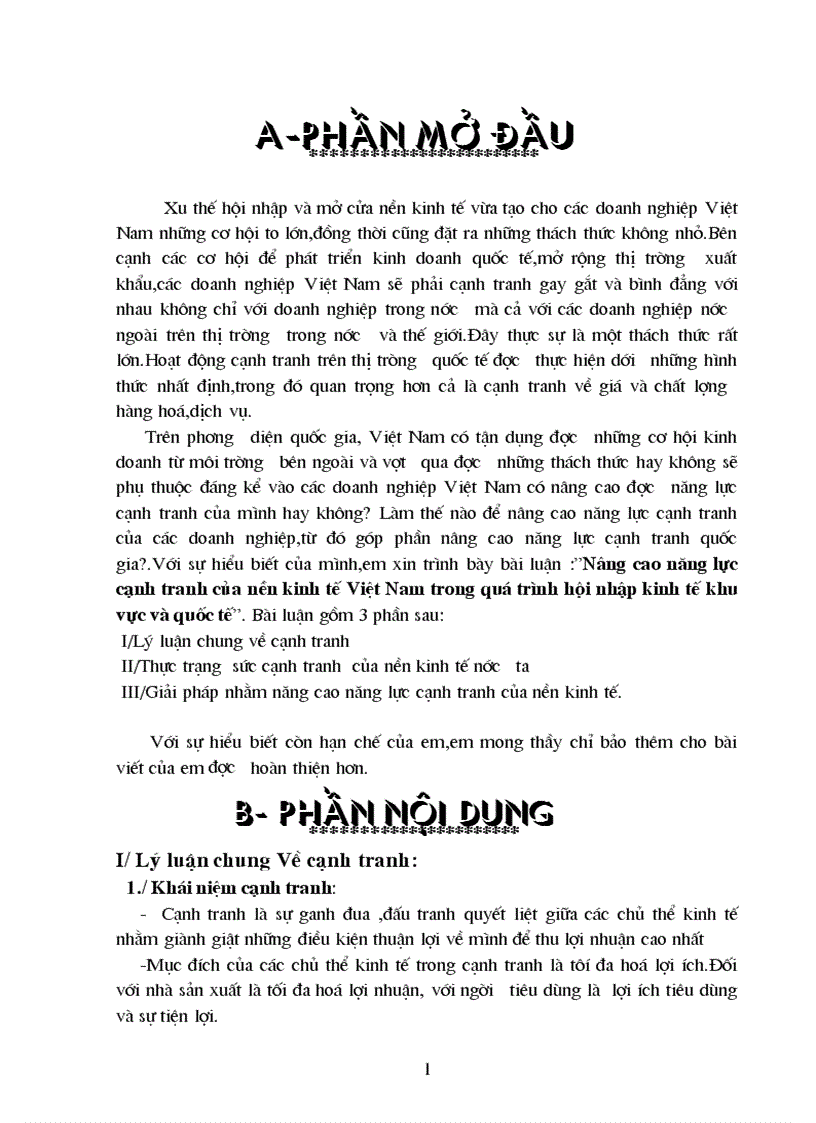 Nâng cao năng lực cạnh tranh của nền kinh tế Việt Nam trong quá trình hội nhập kinh tế khu vực và quốc tế