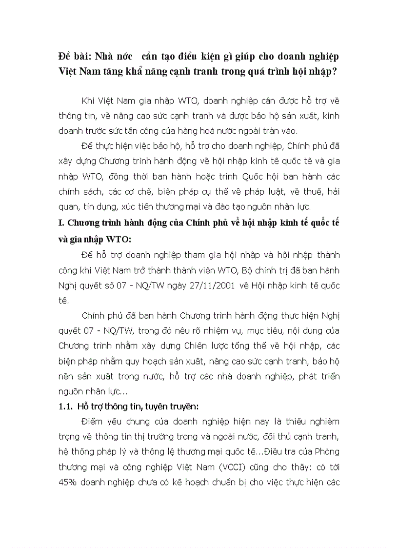 Nhà nước cần tạo điều kiện gì giúp cho doanh nghiệp Việt Nam tăng khẩ năng cạnh tranh trong quá trình hội nhập 1