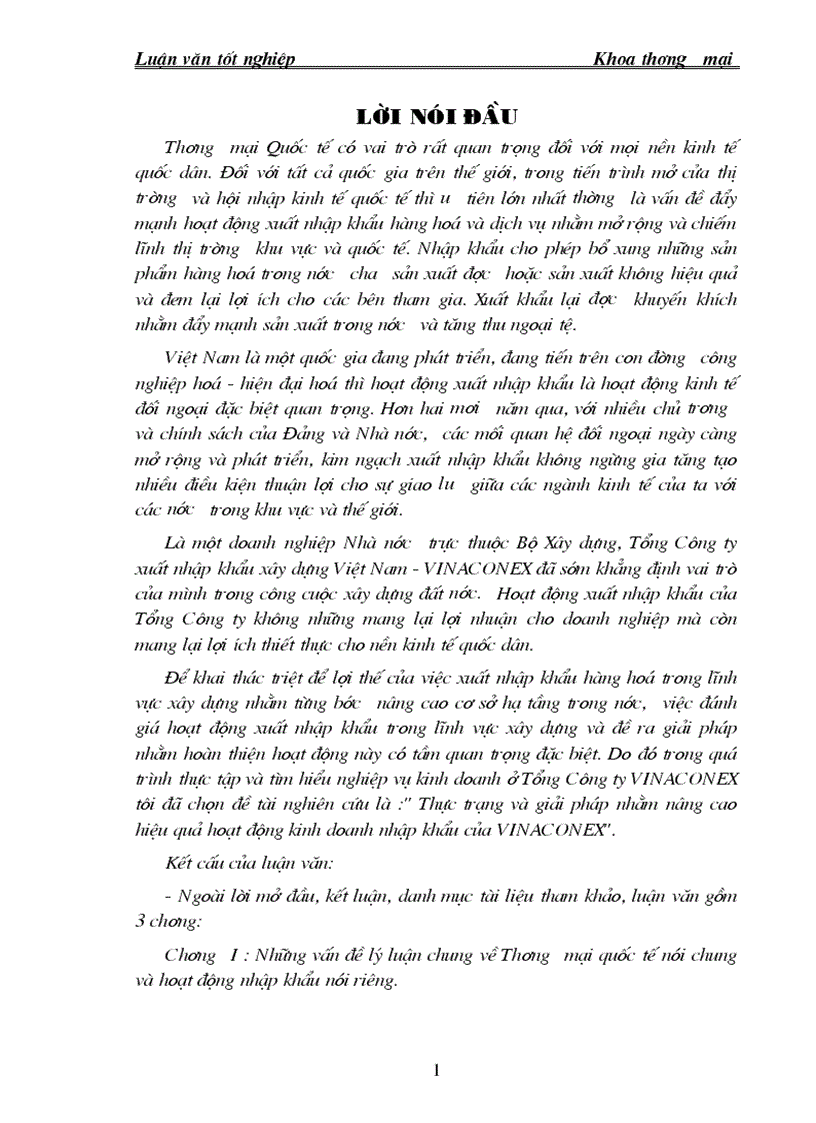 Thực trạng và giải pháp nhằm nâng cao hiệu quả hoạt động kinh doanh nhập khẩu của VINACONEX