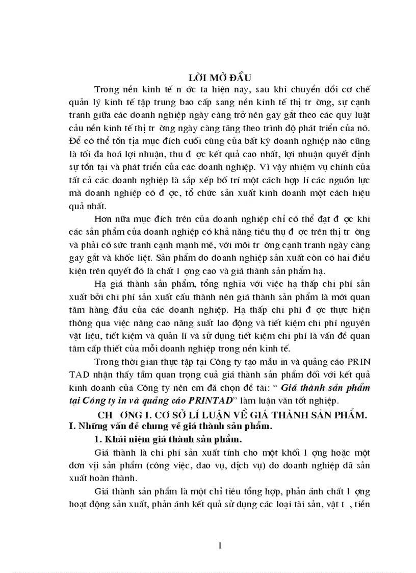 Giá thành sản phẩm tại Công ty in và quảng cáo PRINTAD 1