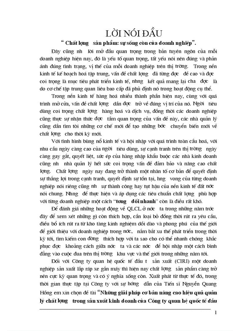 Những giải pháp cơ bản nâng cao hiệu quả quản lý chất lượng trong sản xuất kinh doanh của Công ty quan hệ quốc tế đầu tư sản xuất