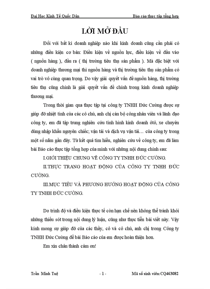 Báo cáo thực tập tổng hợp tại công ty trách nhiệm hữu hạn đức cường