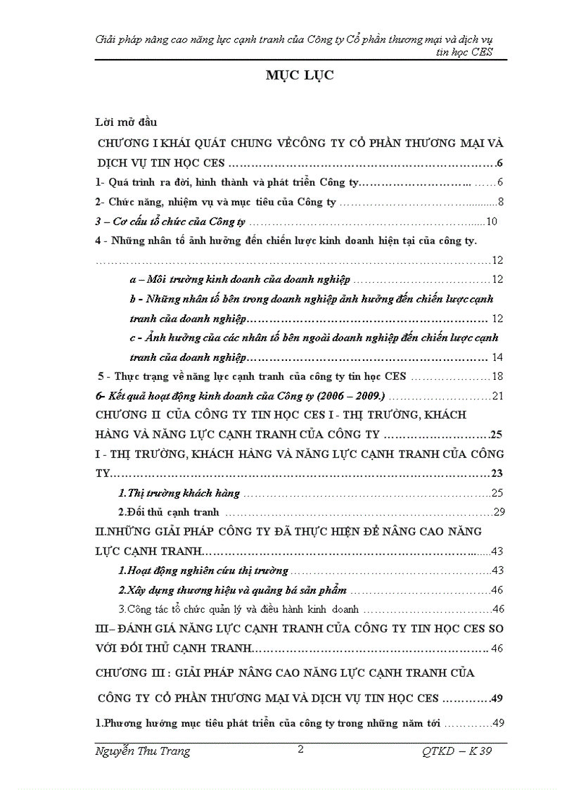Giải pháp nâng cao năng lực cạnh tranh của Công ty Cổ phần thương mại và dịch vụ tin học CES 1