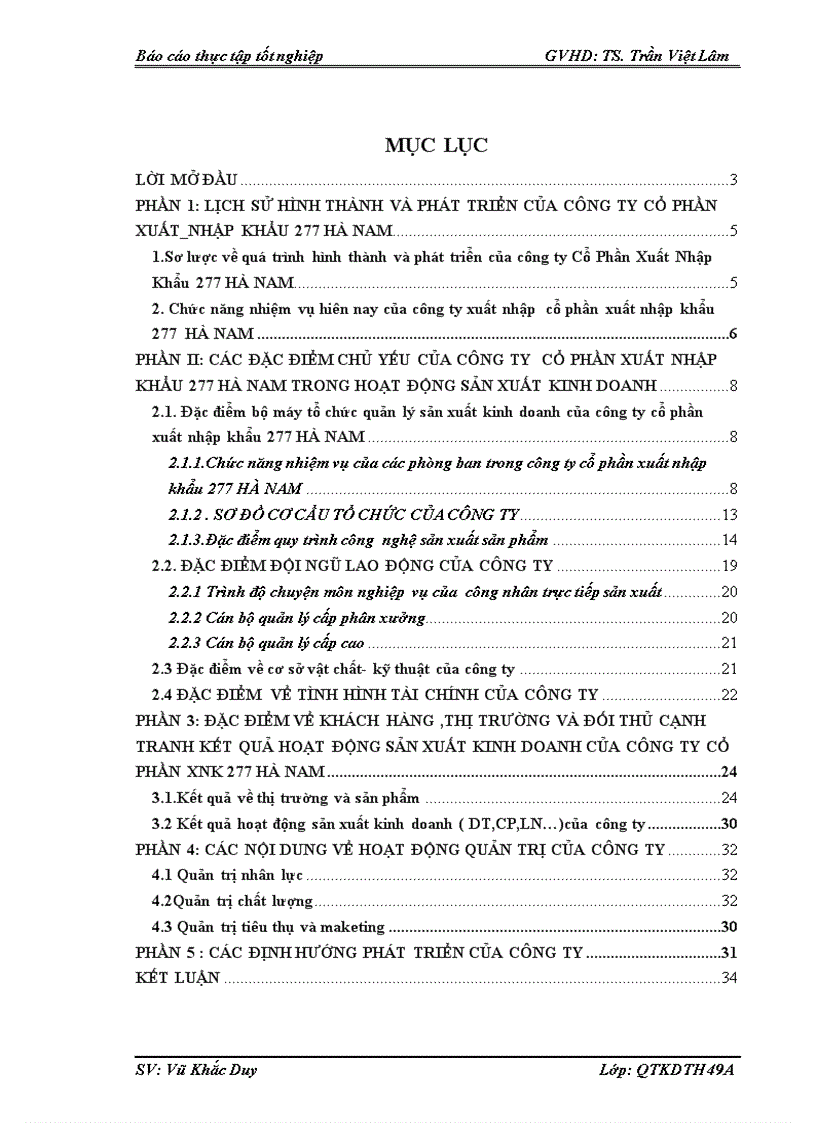 Các đặc điểm chủ yếu của công ty cổ phần xuất nhập khẩu 277 hà nam trong hoạt động sản xuất kinh doanh