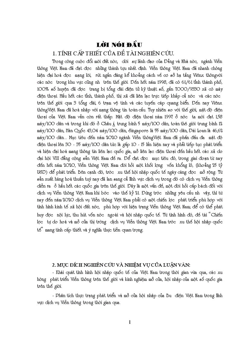 Tình hình phát triển và mở cửa hội nhập của Bưu điện Việt Nam trong lĩnh vực dịch vụ Viễn thông trong thời gian qua 1
