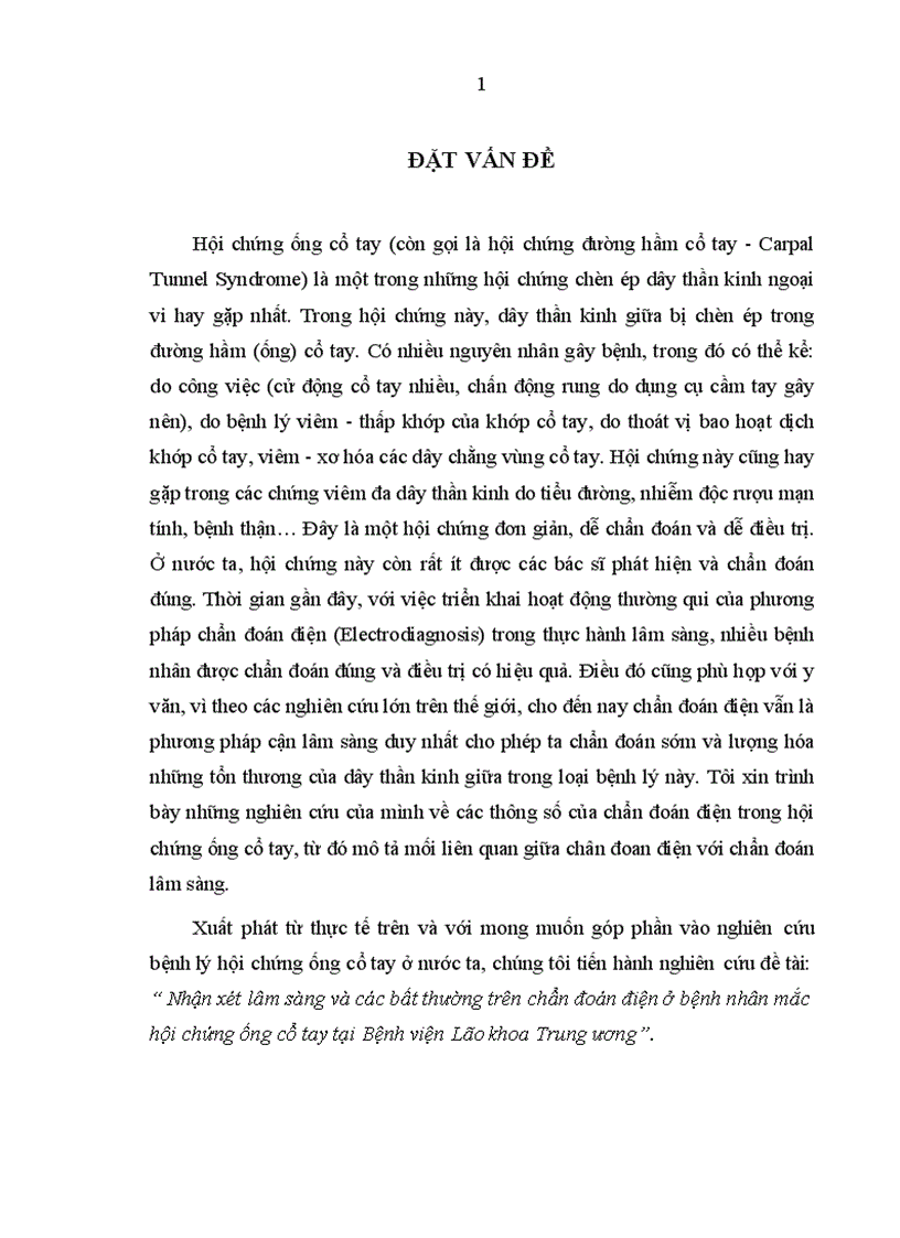 Nhận xét lâm sàng và các bất thường trên chẩn đoán điện ở bệnh nhân mắc hội chứng ống cổ tay tại Bệnh viện Lão khoa Trung ương