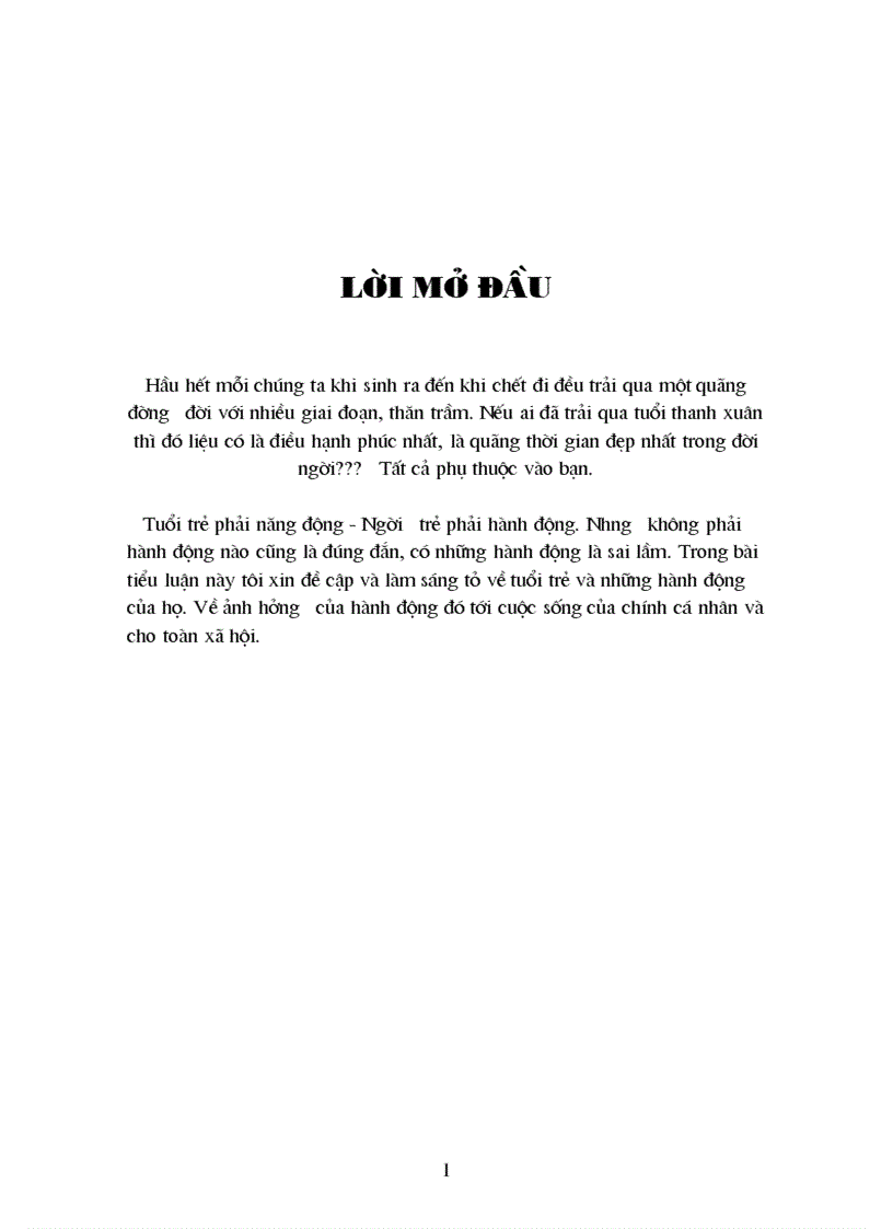 Tuổi trẻ và những hành động của họ