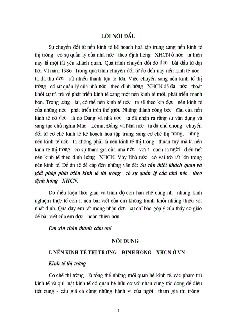 Sự cần thiết khách quan và giải pháp phát triển kinh tế thị trường có sự quản lý của nhà nước theo định hướng XHCN 1