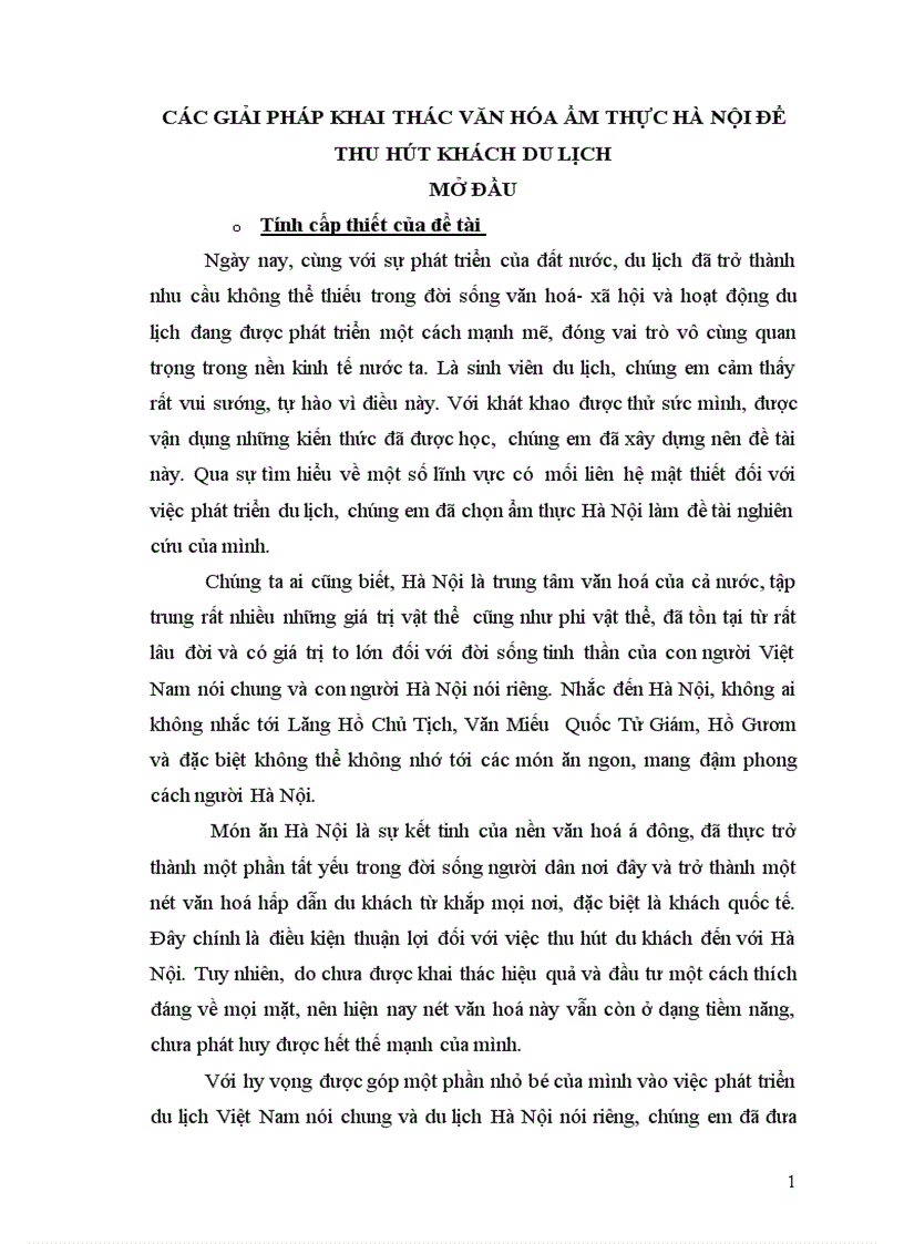 Các giải pháp khai thác văn hóa ẩm thực hà nội để thu hút khách du lịch 1