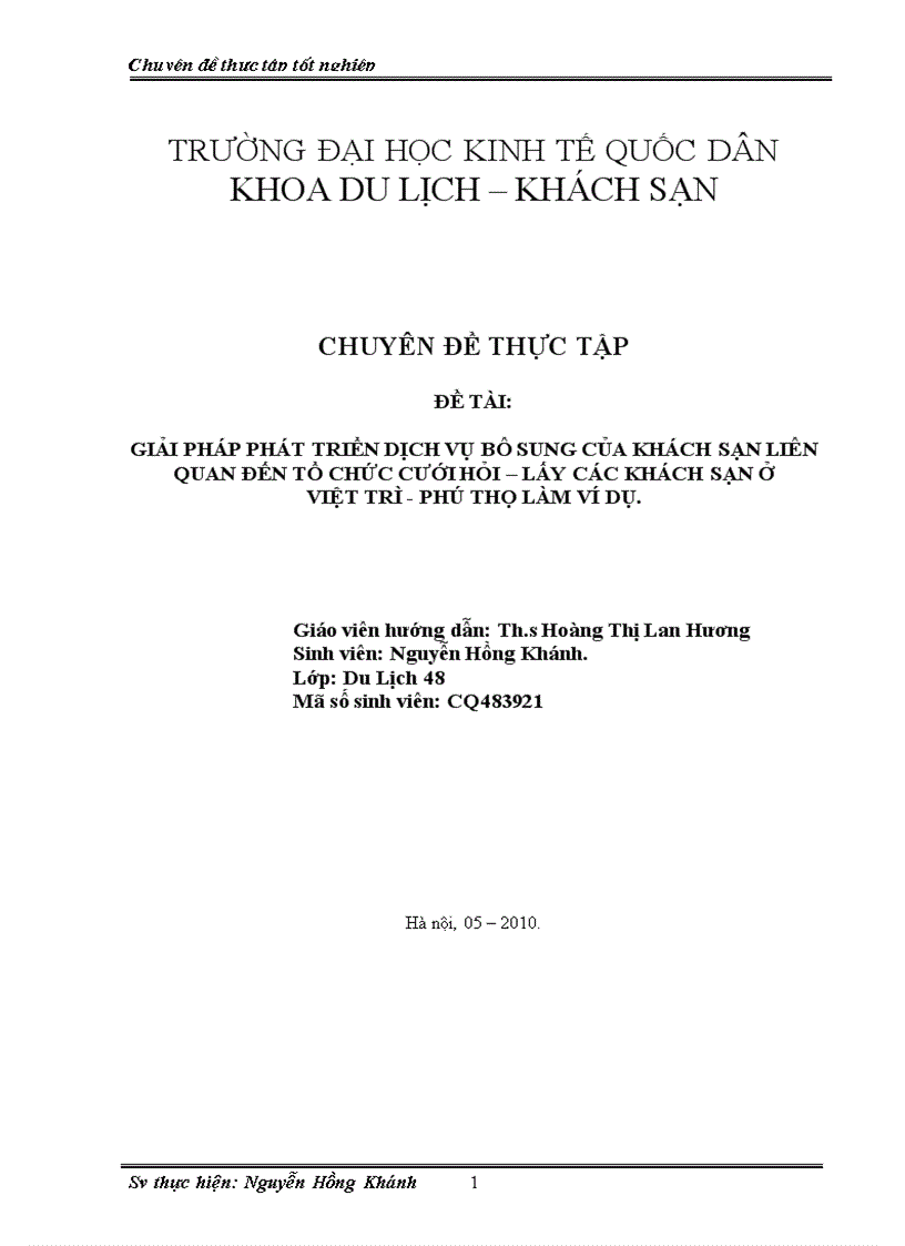 Giải pháp phát triển dịch vụ bô sung của khách sạn liên quan đến tổ chức cưới hỏi lấy các khách sạn ở việt trì phú thọ làm ví dụ