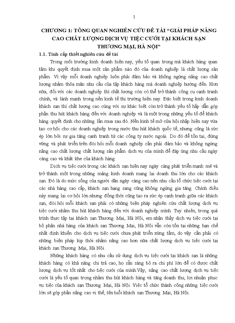 Giải pháp nâng cao chất lượng dịch vụ tiệc cưới tại khách sạn thương mại hà nội 1
