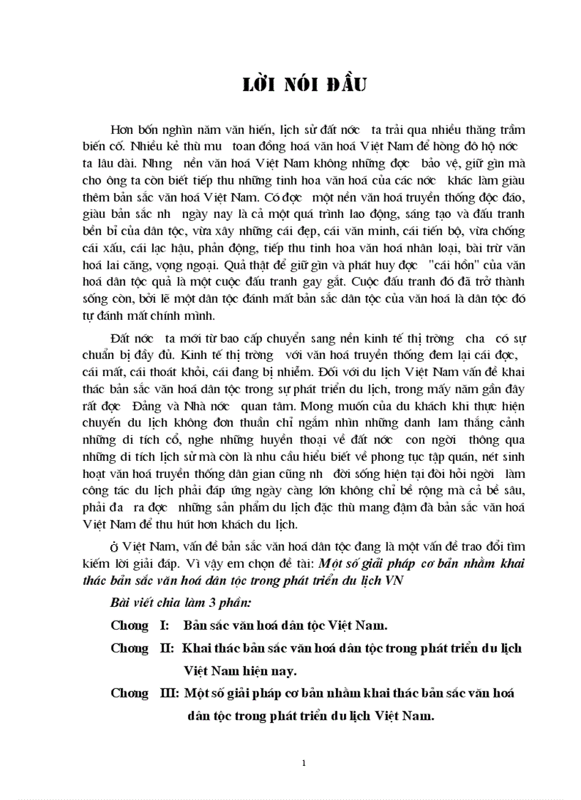 Một số giải pháp cơ bản nhằm khai thác bản sắc văn hoá dân tộc trong phát triển du lịch VN 1