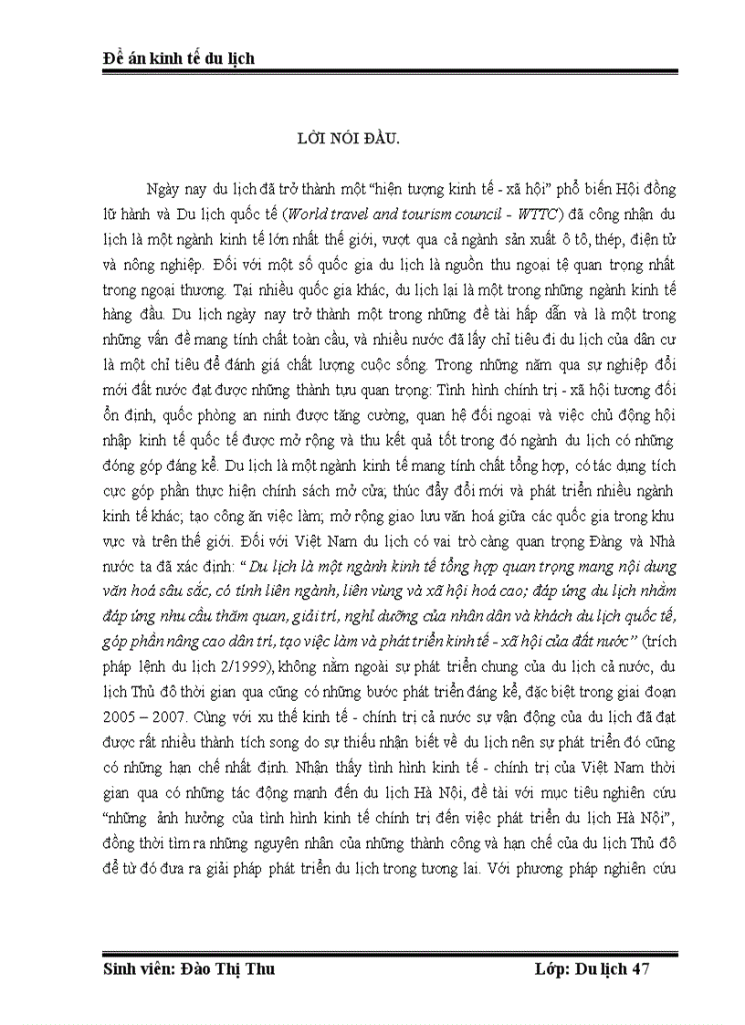 Giải pháp phát triển du lịch Hà Nội giai đoạn 2008 2010