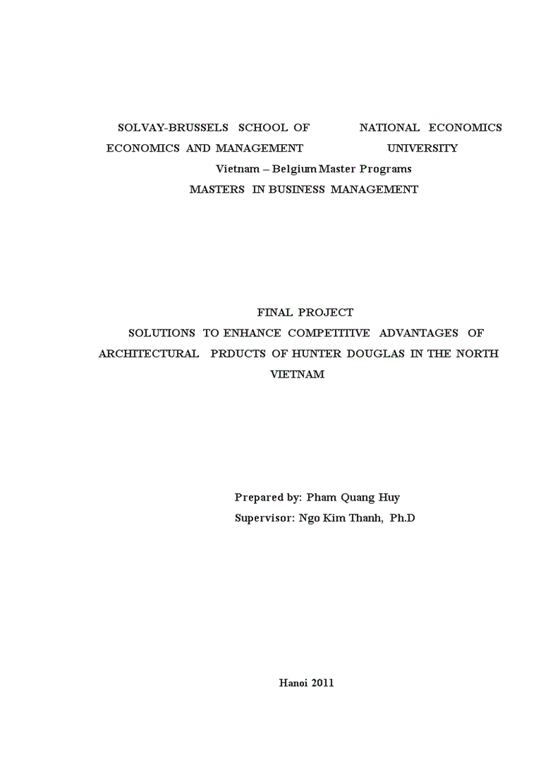 Solutions to enhance competitive advantages of architectural prducts of hunter douglas in the north Vietnam