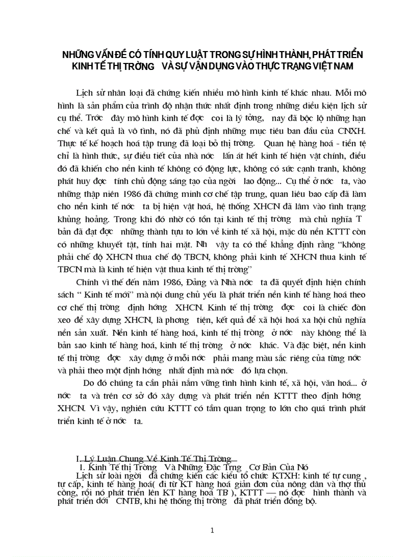 Những vấn đề có tính quy luật trong sự hình thành phát triển kinh tế thị trường và sự vận dụng vào thực trạng Việt Nam 1